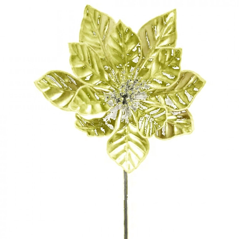 Fleur artificielle argentée avec tige blanche et poinsettias