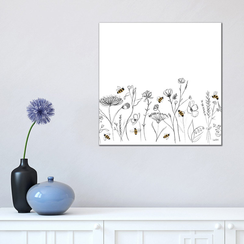 Bees And Botanicals Pattern IX by Leah York - Painting on Canvas, Wrapped Canvas, 45.72cm H x 45.72cm W x 3.81cm D