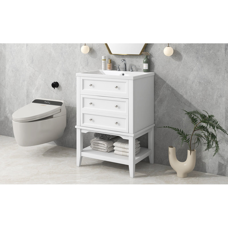 Meuble-lavabo simple autoportant 24,19 po avec plateau en bois manufacturé Millian