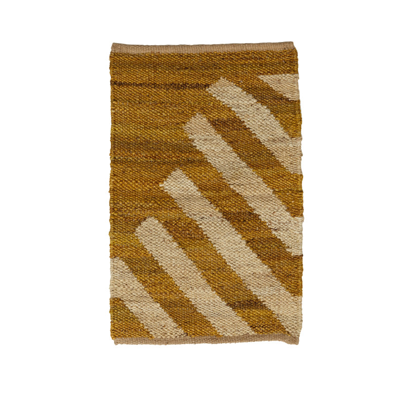 Rectangle Eulerian Sol Striped Hand Woven Flatweave Hemp Area Rug in Beige/Yellow, Rectangle 5' x 7'