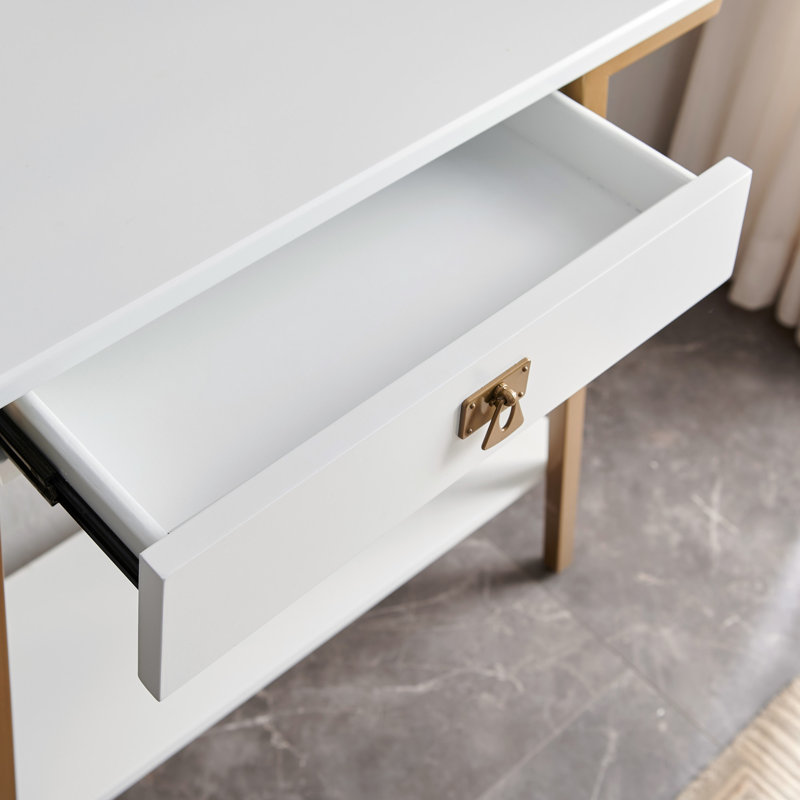 Mission Solid + Manufactured Wood Empiria Hall Console, White/Gold