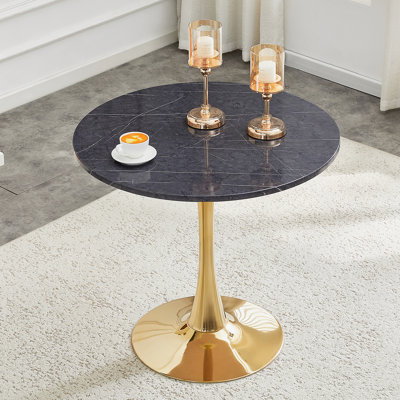 Table de salle à manger ronde, table tulipe ronde de 31,5 po avec plateau de table épaissi et piédestal en métal, table de bistro moderne Mid-Century pour la cuisine, les petits espaces, le salon et le café