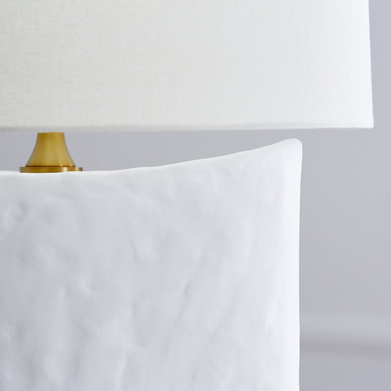 Matte White Ceramic Table Lamp with Linen Shade