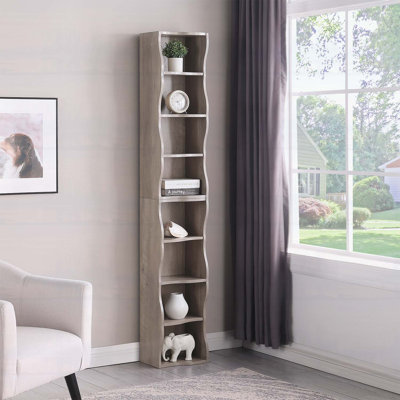Bibliothèque ultra-mince à 8 couches ajustables avec bordure ondulée, idéale pour le bureau personnel et le rangement multifonctionnel