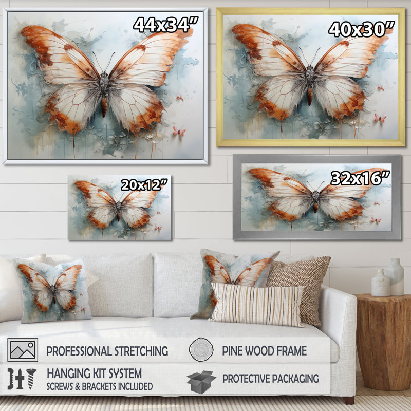 «Chemisier Orange White Butterflys Butterflys Flight I», reproduction sur toile, H 12 po x l 20 po x P 1 po