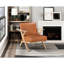 Chaise d'appoint de salon avec revêtement en similicuir brun et structure en bois d'hévéa-365318060-365318063