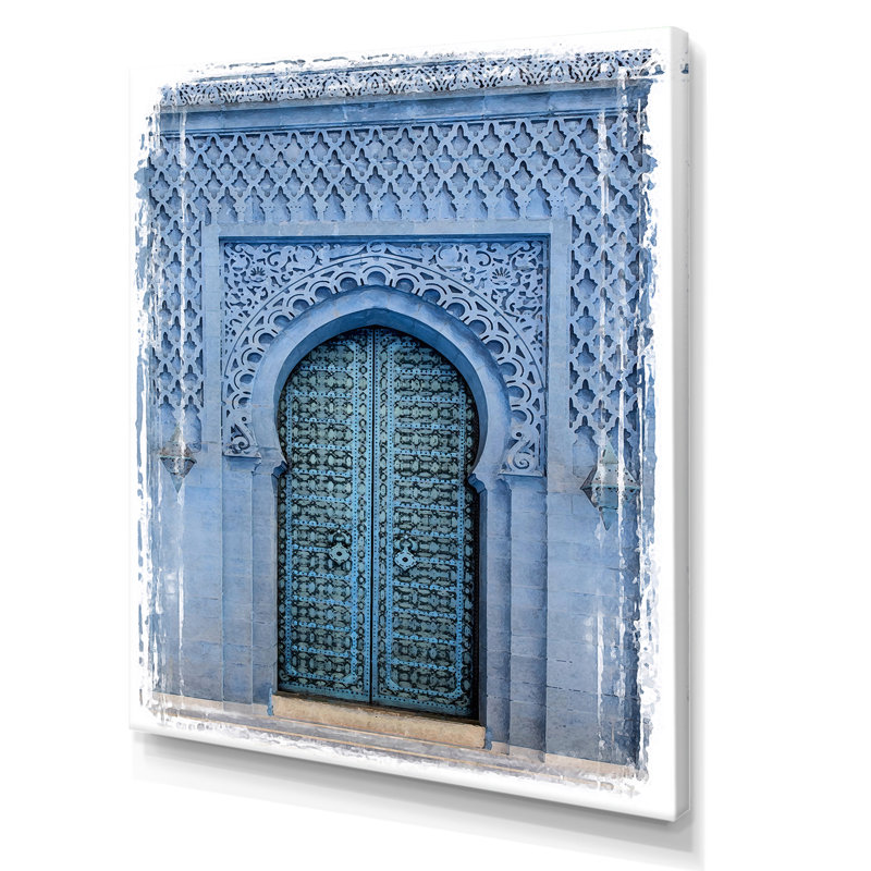 Porte d'entrée en bois traditionnelle marocaine traditionnelle - photographie sur toile, H 40 po x l 30 po, Toile tendue
