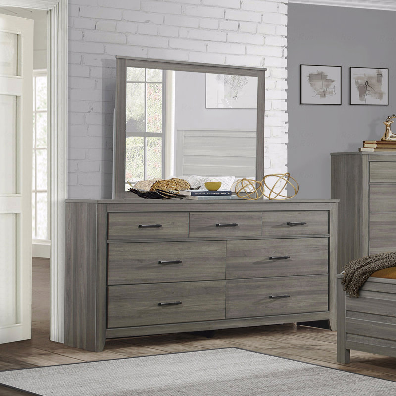 Commode 1 pièce à finition transitionnelle gris foncé à 7 tiroirs style rustique industriel
