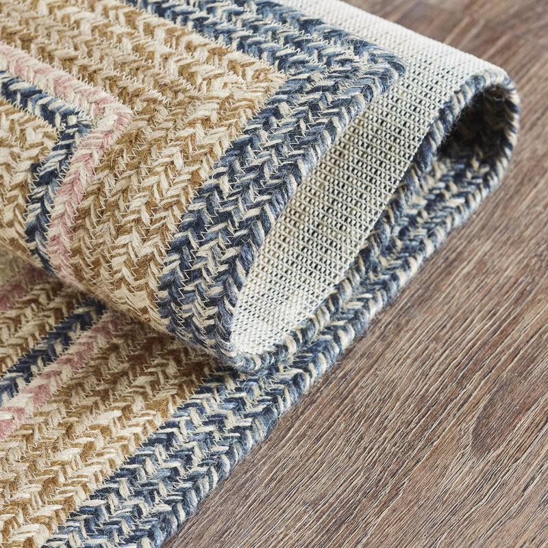 Merline Rectangle Geometric Hand Braided Area Rug in Beige/Blue, Rectangle 1'8" x 2'6"