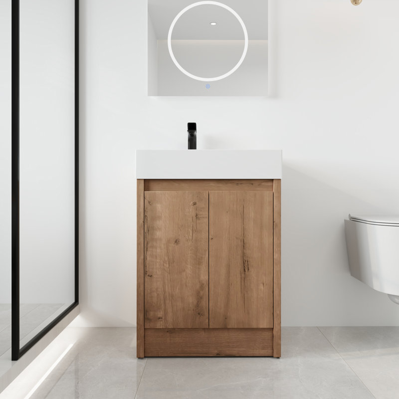 Ariadny 24'' Single Sink Freestanding Bathroom Vanity, Floor Standing Vanity With 2 Doors and White Resin Basin Sink Top