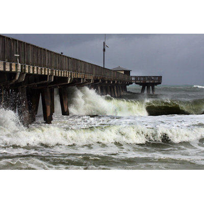 Hurricane Sandy Batters Florida Pier - Wrapped Canvas Print