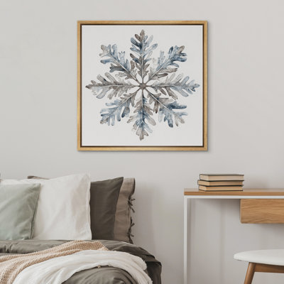 Gray Blue Snowflake Rustic Winter Simple Minimalist Cold Decor Framed Canvas Print Wall Art