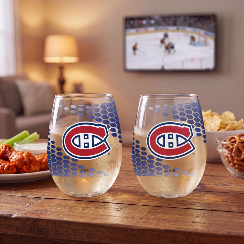 Ensemble de 2 verres à vin sans pied sous licence officielle NHL, 50 cl (17 oz)., Montreal Canadiens