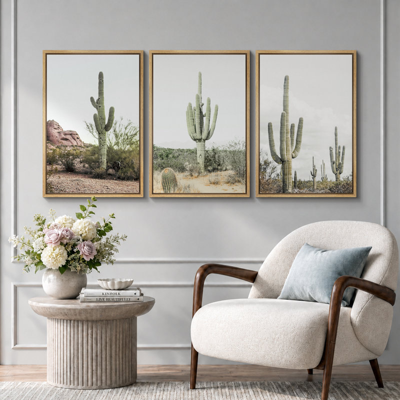 Cactus désert "Southwestern Green Saguaro, H 36 po x l 72 po, Cadre naturel flottant