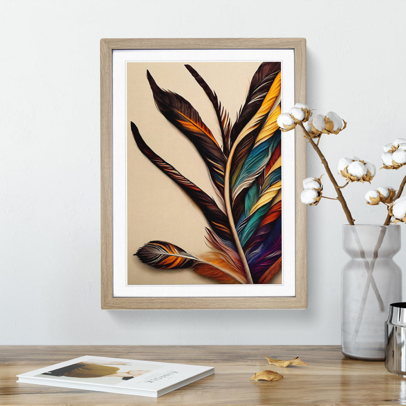 Creative Feathers - Single Picture Frame Print, 64cm H x 46cm W x 2cm D, Oak Framed