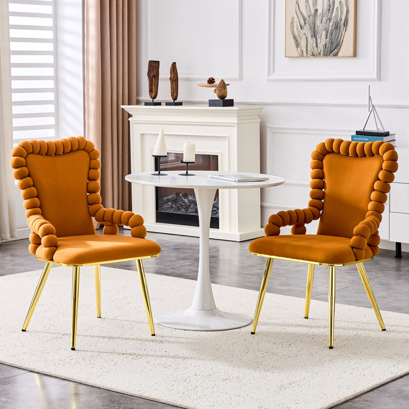 Ensemble de 2 chaises de salle à manger Puffy Bubble Chair, Orange, Doré