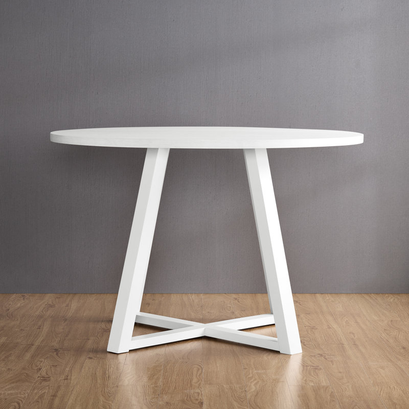 Table de salle à manger contemporaine blanche avec base à tréteaux et ronde moderne