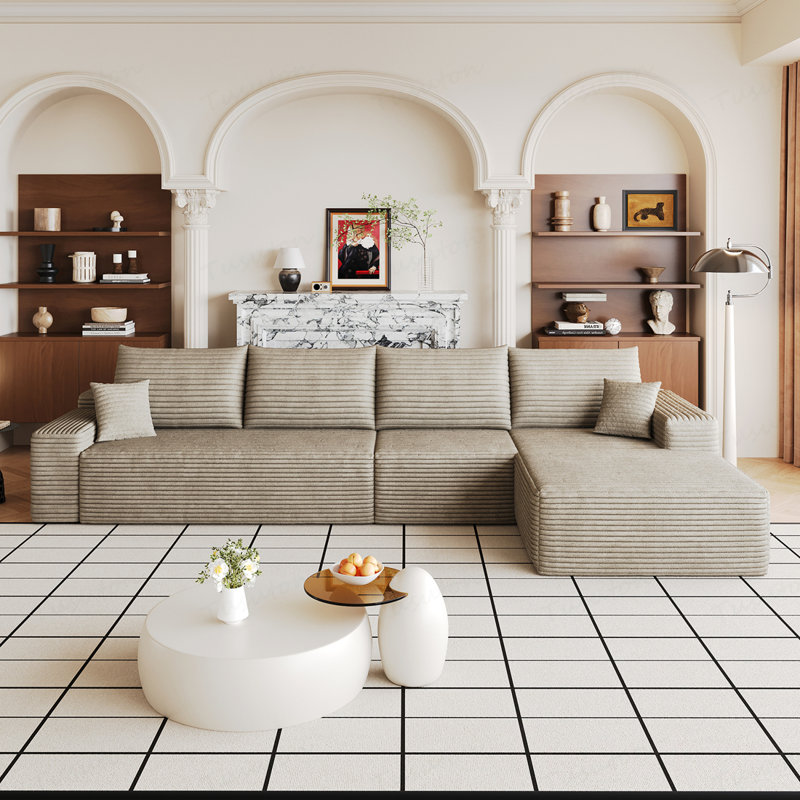 Canapé modulaire en forme de L de 134 po avec méridienne en forme de L, canapé modulaire moderne avec siège profond, fauteuils rembourrés requis (tissu en velours côtelé moelleux)