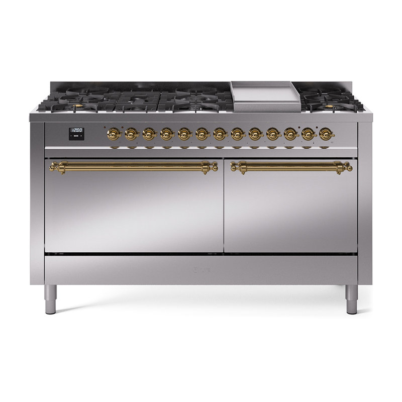 ILVE Nostalgie II Series 60 inch Dual Fuel Range with 9 Sealed Burners, Griddle (Solid Door), Natural Gas