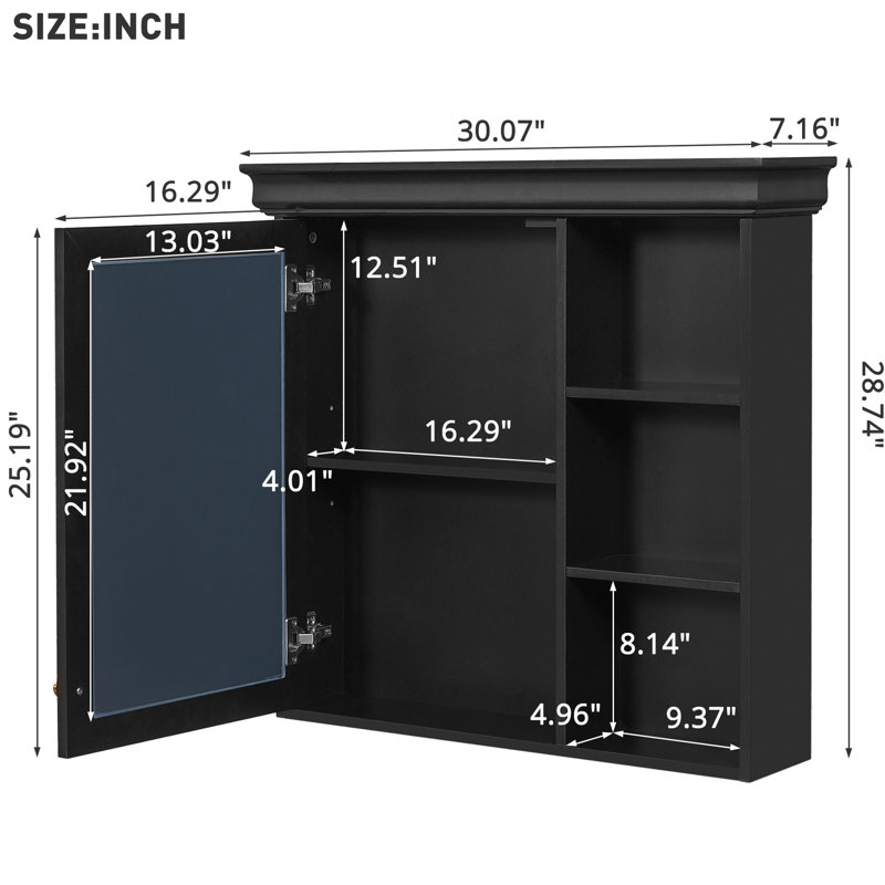 Armoire à pharmacie murale de style moderne de 29,24 po x 27,97 po pour salle de bain, avec miroir facile à assembler et organisateur de rangement, hauteur de tablette réglable pour nettoyer la surface