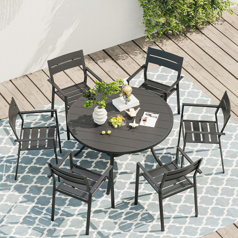 7 Pieces Patio Dining Table And Chairs Set, Black