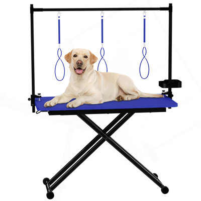 47'' Blue Large Dog Grooming Table X-Lift Foldable Grooming Table For Dogs At Home Adjustable Height Arms Pet Station With Nooses, Tool Organizer