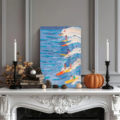 1PC framed Knepp painting surfer, Waves and surfboard, Watercolor illustration style decor print vintage wall poster home decor perfect gift for modern artwork for bedroom living room