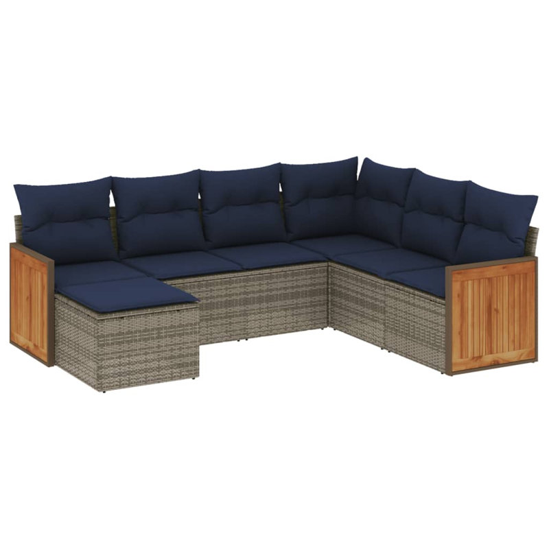 Ensemble de canapé de patio 8 pièces avec coussins en rotin de polyester noir
