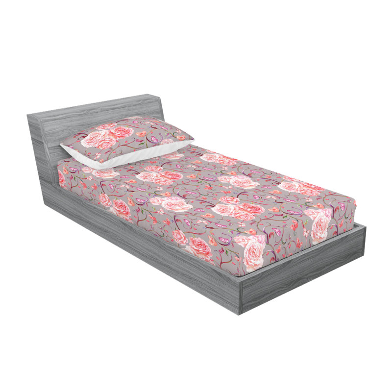 Drap-housse et taies décoratives 3 pièces Ambesonne, Gris pâle,rose pastel / floral
