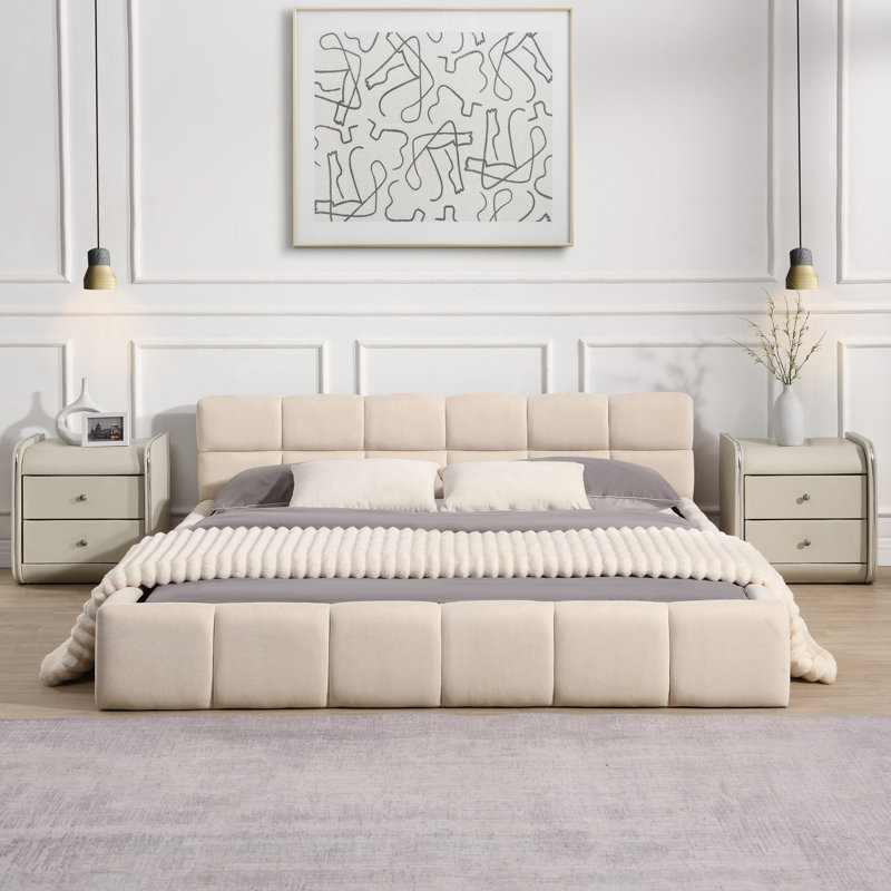 Lit tapissier élégant avec motif en damier, Grand lit