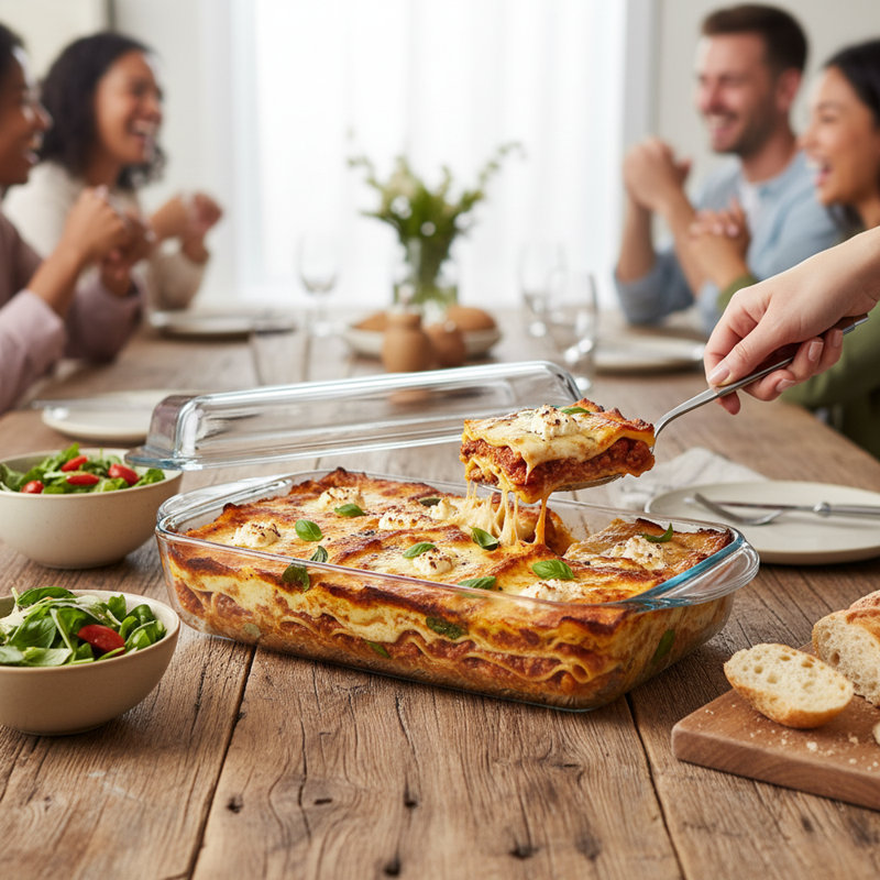 Queensway Home & Dining Borcam1.3L Glass Rectangular Casserole Dish with Lid Oven Microwave Safe Baker