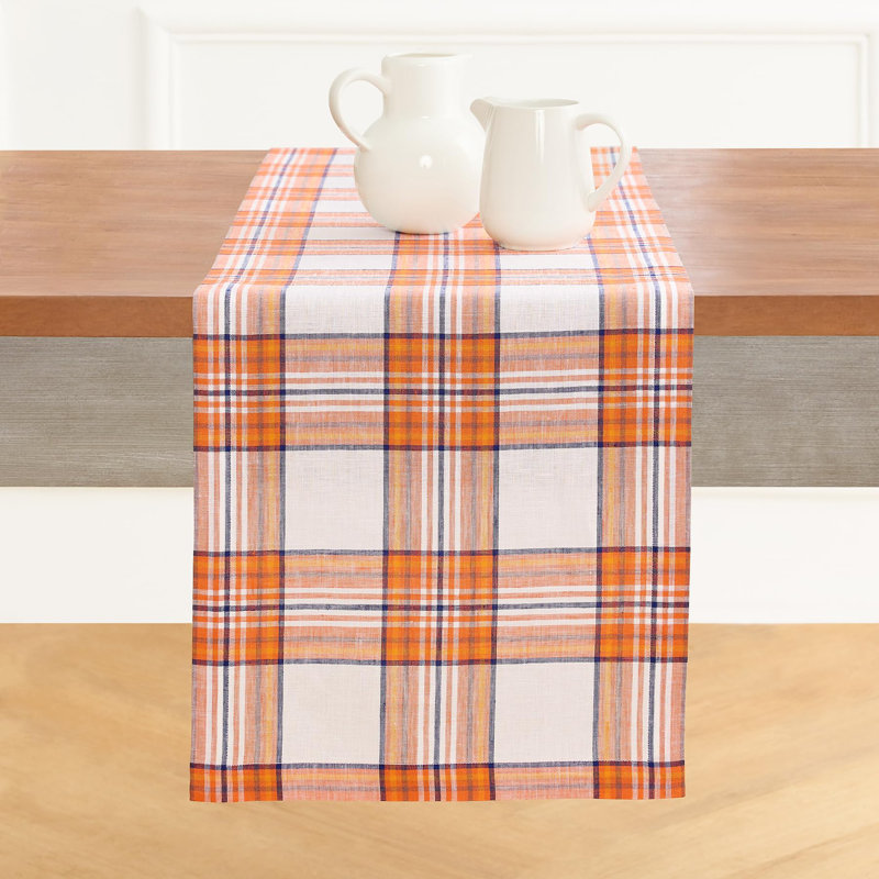 100% Pure Line Table Runner - Orange Plaid, 120" x 14"