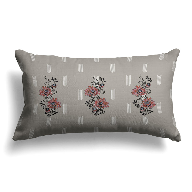 Floral Luminosity  Rectangular Throw Pillow, Gray/Red