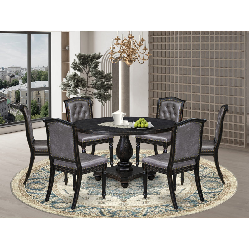 L'ensemble de salle à manger 7 pièces A99707D03AF148ACA87C872A4E0BDE05 comprend une table ronde et 6 chaises en polyester, noir sablé