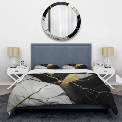 Abstract Geode Black IV - Ensemble de housse de couette moderne - Microfibre de polyester