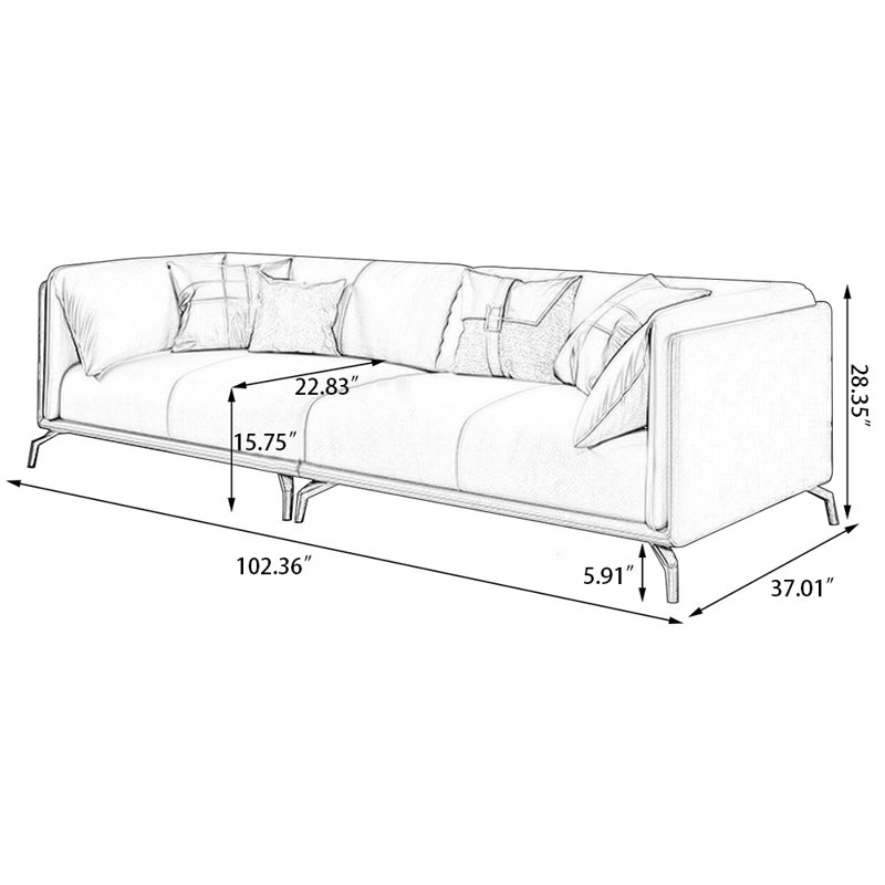 Khaki Genuine Leather Modular Sofa cushion couch, Coffee/Khaki, 3, 28.35" H x 102.36" W x 37.01" D