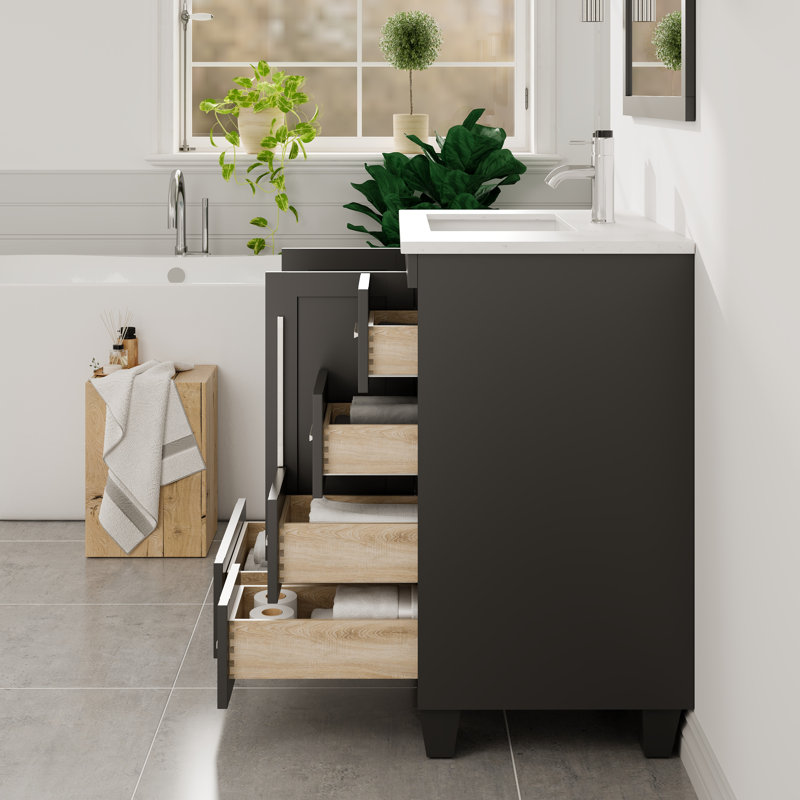 Ensemble de meuble-lavabo double 72 po Keighley, Quartz - blanc de Carrare, Espresso
