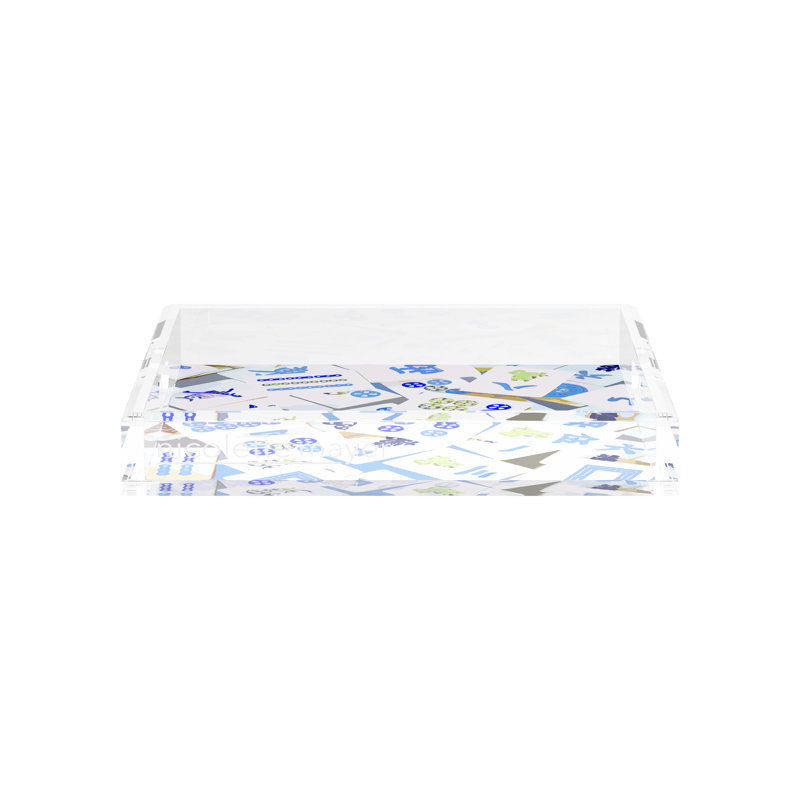 Mahjong Acrylic Decorative Tray, Square, 12"W x 12"D x 2"H, Blues
