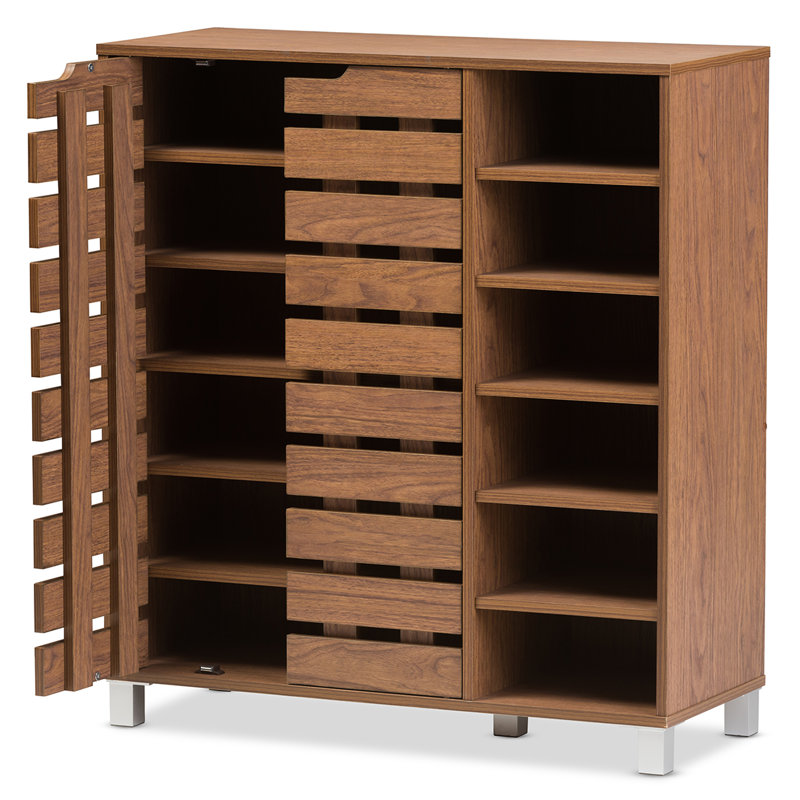 Range-chaussures pour 18 paires en bois à 2 portes avec tablettes ouvertes moderne et contemporain Wirt