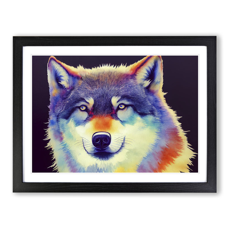 XH1022-10279X Wolf Watercolour Vol.1 - Single Picture Frame Painting, Black Framed, 46cm H x 64cm W x 2cm D