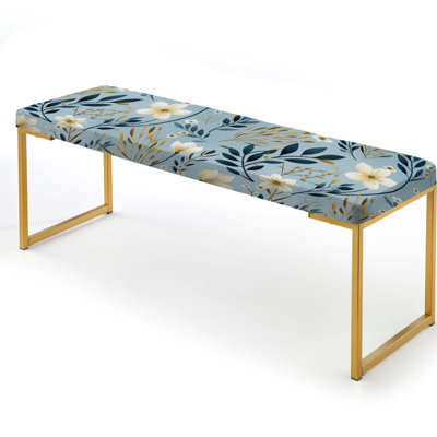 Blue & White Essence Petals Blooms Floral Pattern - Floral Upholstered Gold Bench