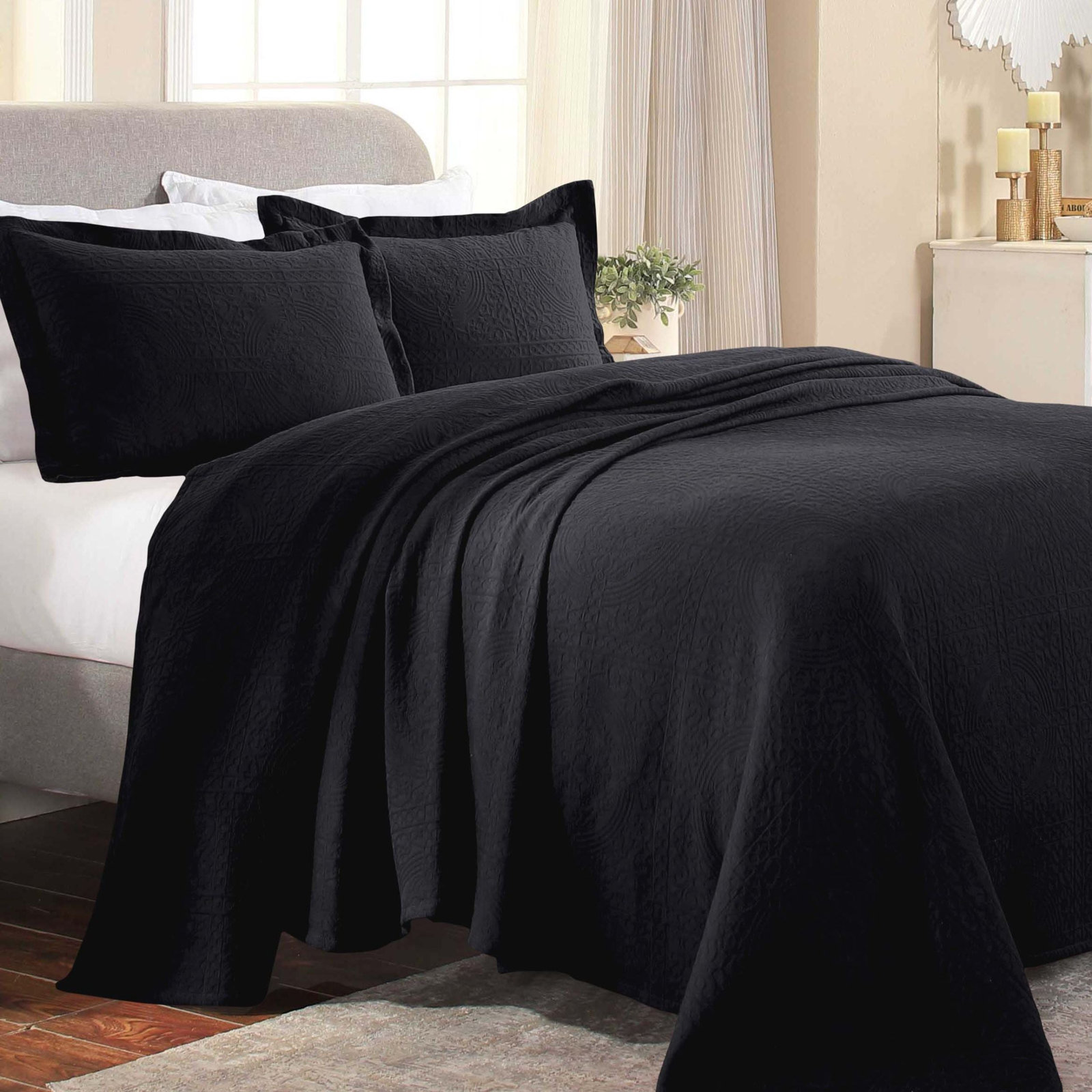 Swanton Cotton Coverlet Set, Black, Full Coverlet + 2 Shams