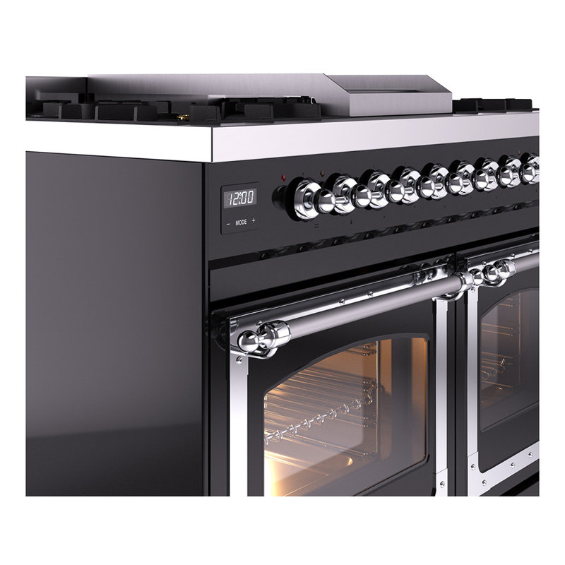 ILVE Nostalgie II Noblesse 40 in Dual Fuel Range, Glossy Black/Chrome, Natural Gas