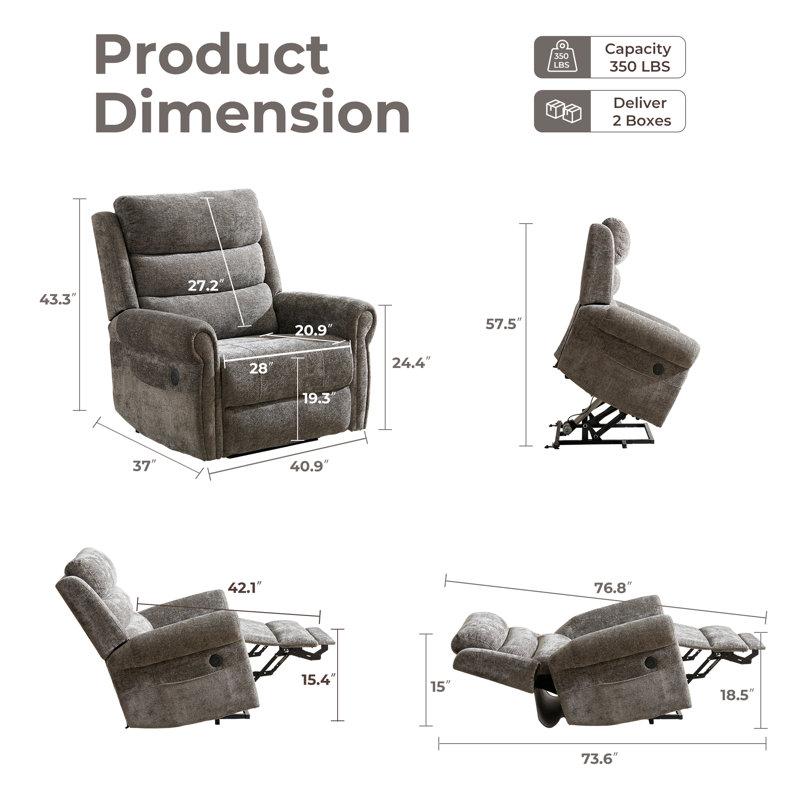 Power Lift Recliner Chair For Elderly With Massage And Heat, Lay Flat Recliner For Big And Tall，Grey, Gray