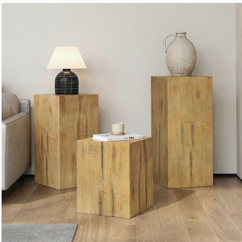 Ensemble de tables d'appoint de style rétro naturel, tables de bout empilables, table d'appoint MGO à colonne carrée pour le salon, la chambre à coucher, le bureau, couleur naturelle