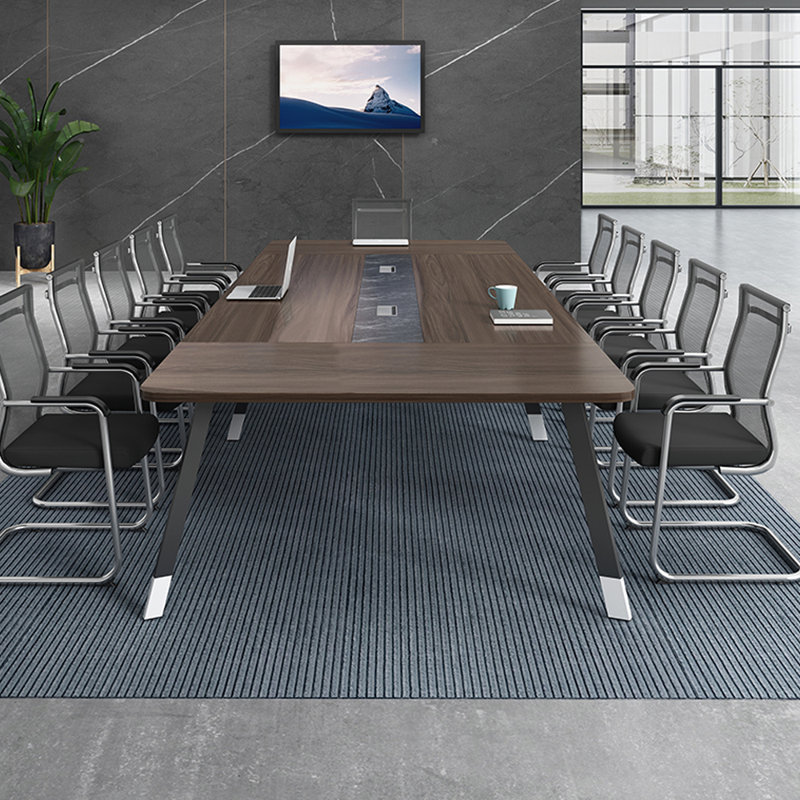 Table de conférence moderne avec pieds en métal, H 29,52 po x L 137,79 po x l 55,11 po, Gris/taupe