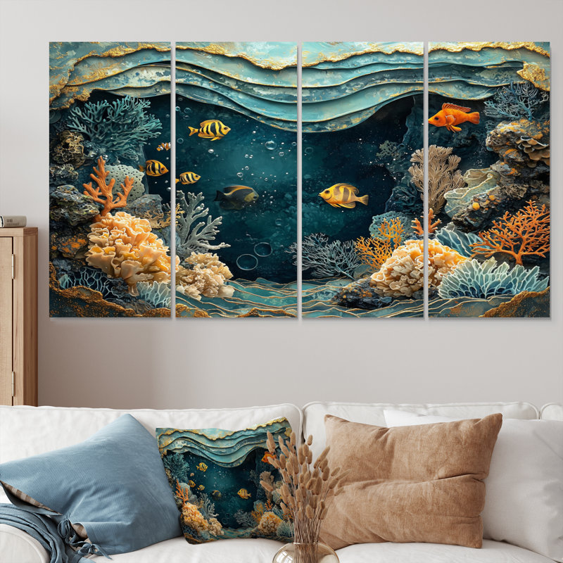 Averyanna - art mural corail - ensemble d'art mural moderne, H 32 po x l 64 po