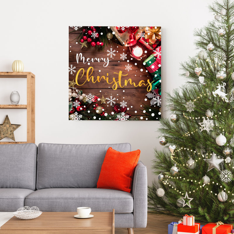 «Chrsitmas Wood Fond II», reproduction d'art textuel sur toile tendue, H 16 po x l 16 po x P 1 po