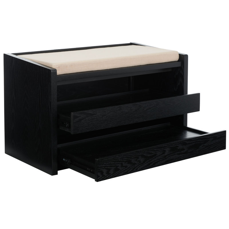 Josette Linen Upholstered Storage Bench, Black