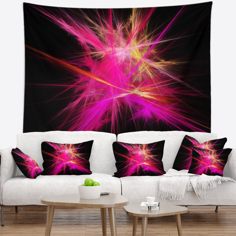 Tapisserie de rayons multicolores de chaos abstrait rose, H 50 po x l 60 po